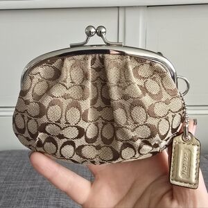 Coach Tan and Brown Signature Coin Purse